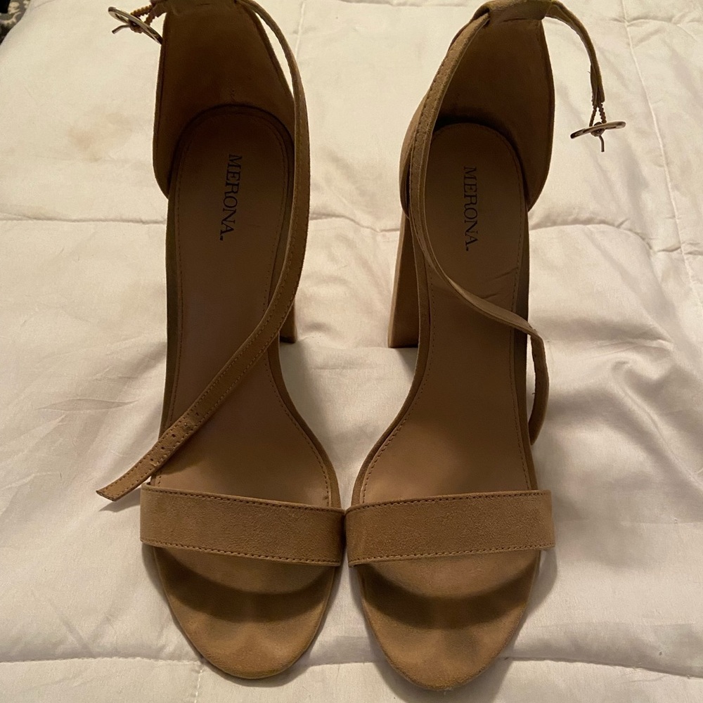 Tan ankle strap heels